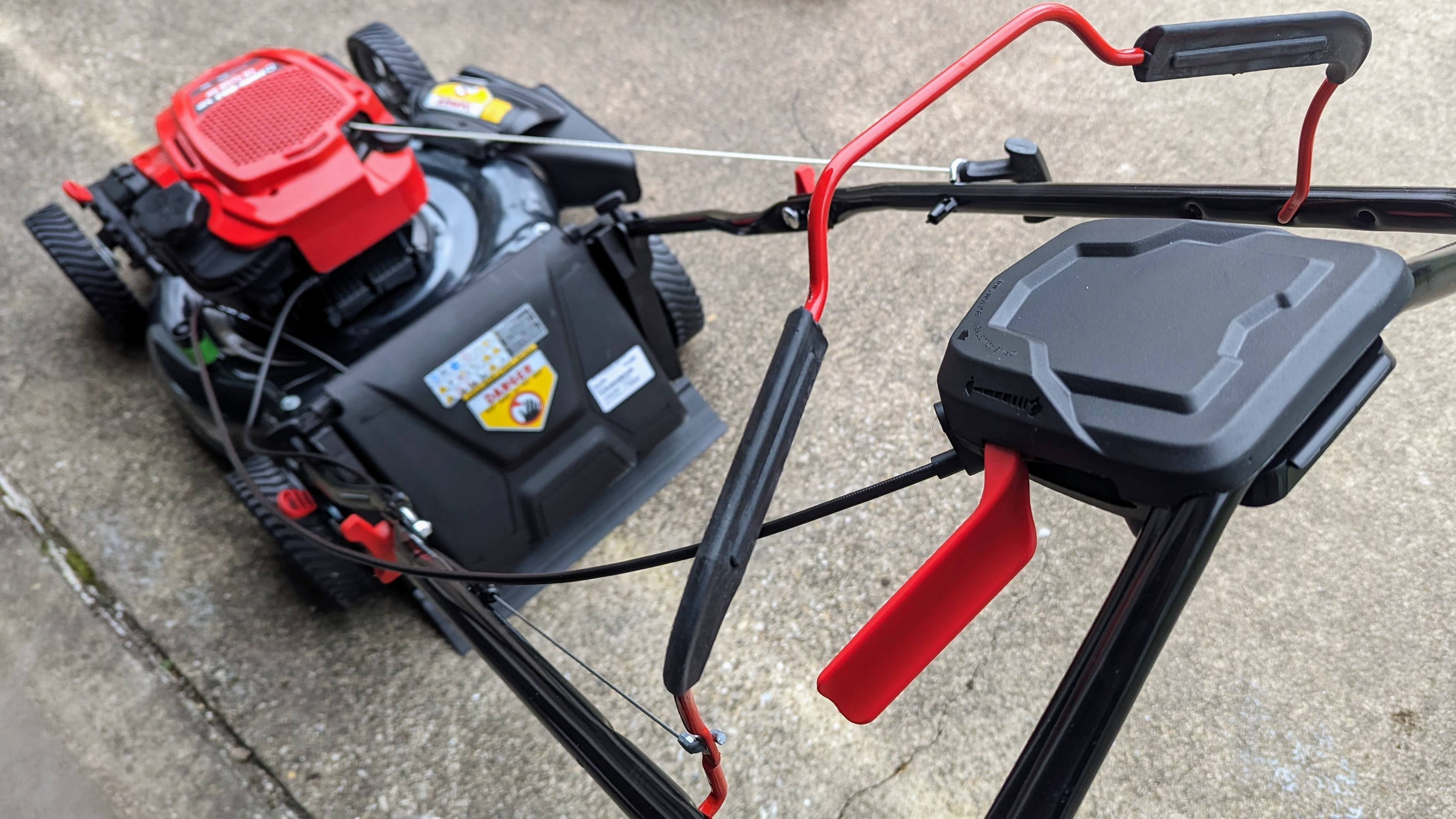 Troy-Bilt TB310B XP 21 in. 163 cc Briggs and Stratton Ready Start Engine 3-in-1 Gas RWD Self Propelled Lawn Mower being tested in writer's yard